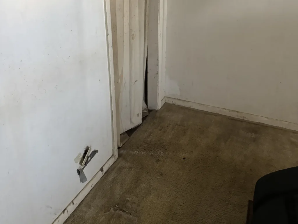 The same corner of the Sulphur room empty after the couch bed was removed